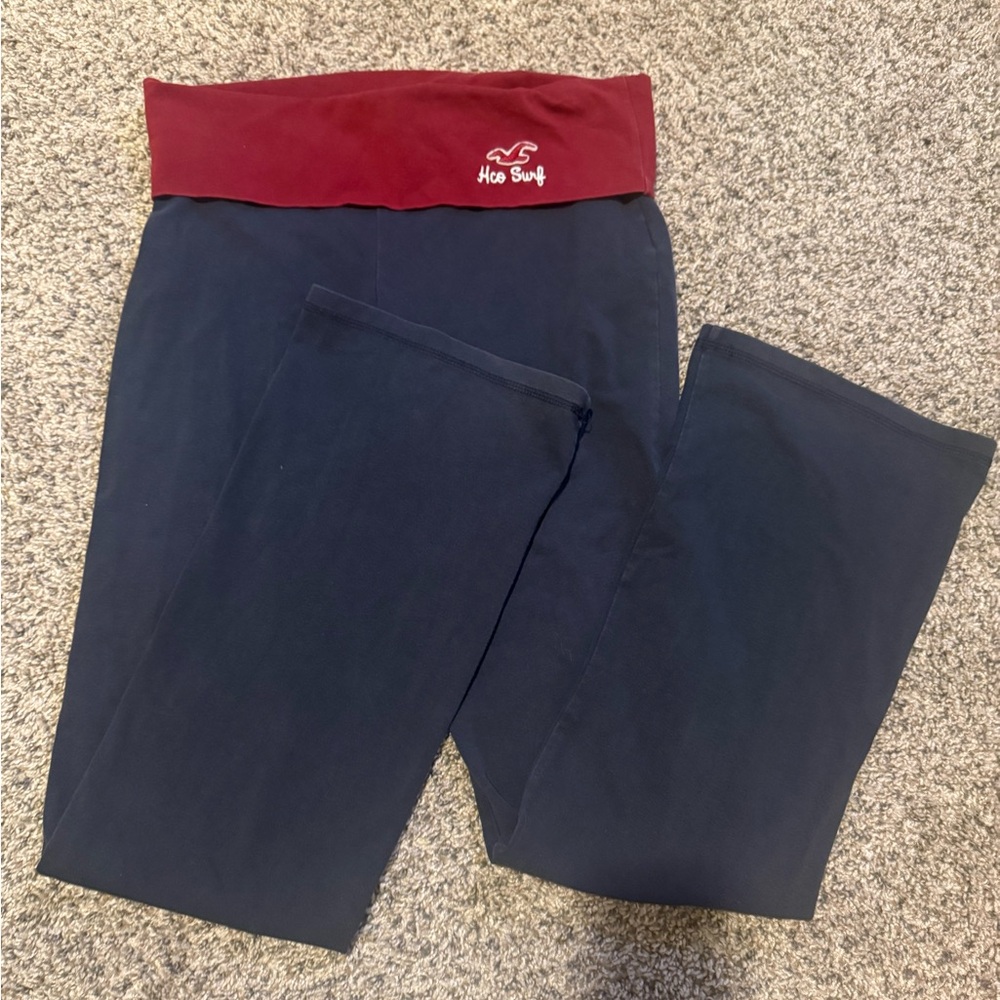 Vintage Hollister Y2K Navy Blue Foldover Waistband Flared Yoga Pants Size Large